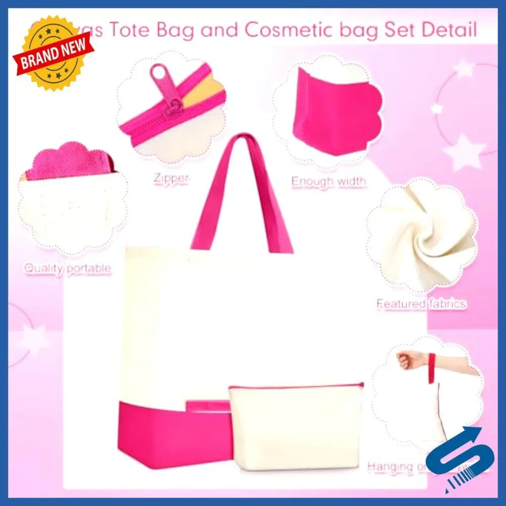 Canvas Tote Bags Bulk with Zipper Cosmetic Bags Reusable Shopping Bags